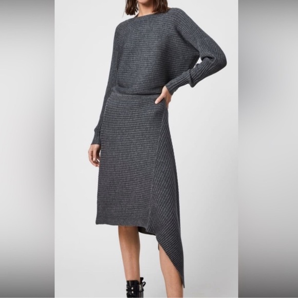 NWT All Saints Gray Ribbed Knit Sweater Dress Size S - Picture 3 of 9